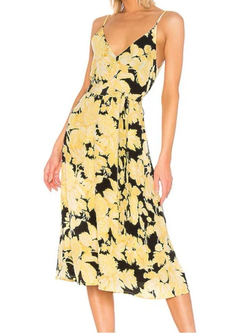 Stine Goya gold Florals silk slip midi a-line black Dress Sz XL
